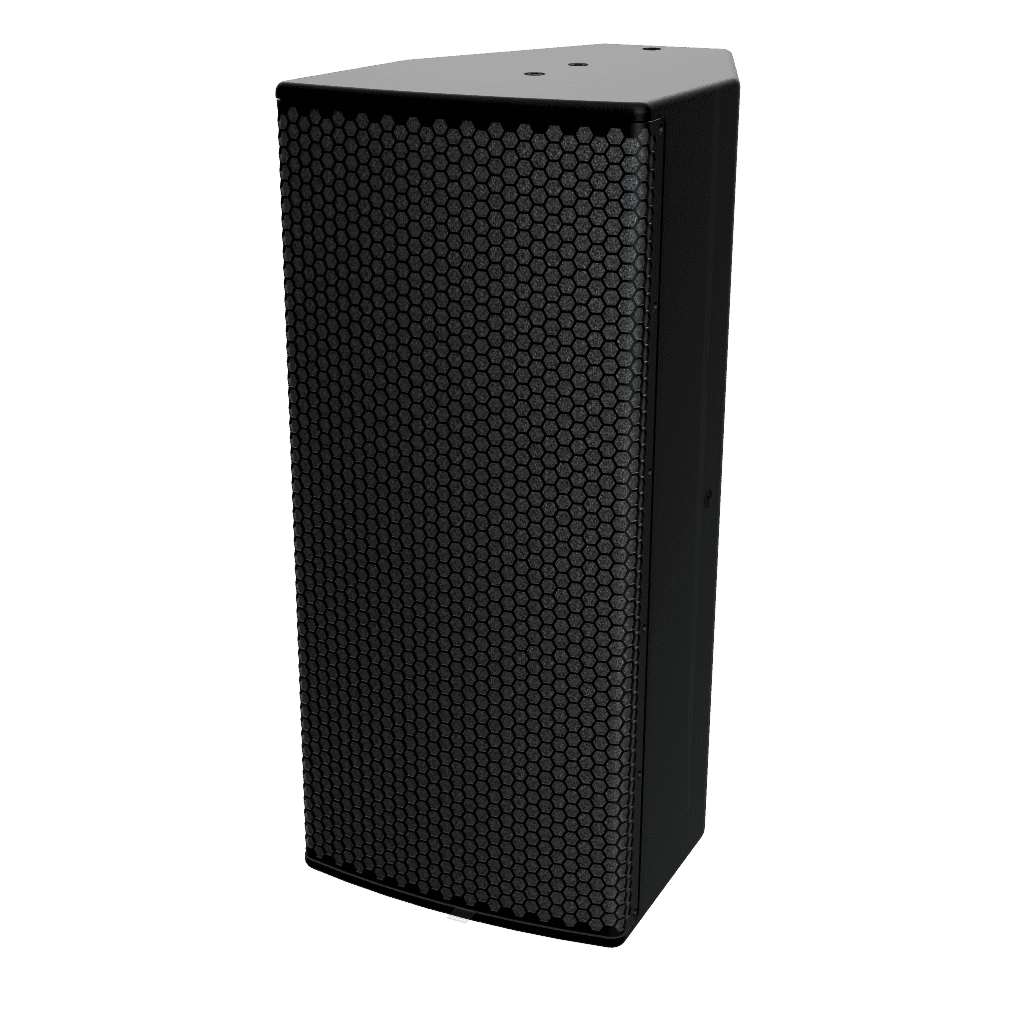 A black speaker is on the ground
