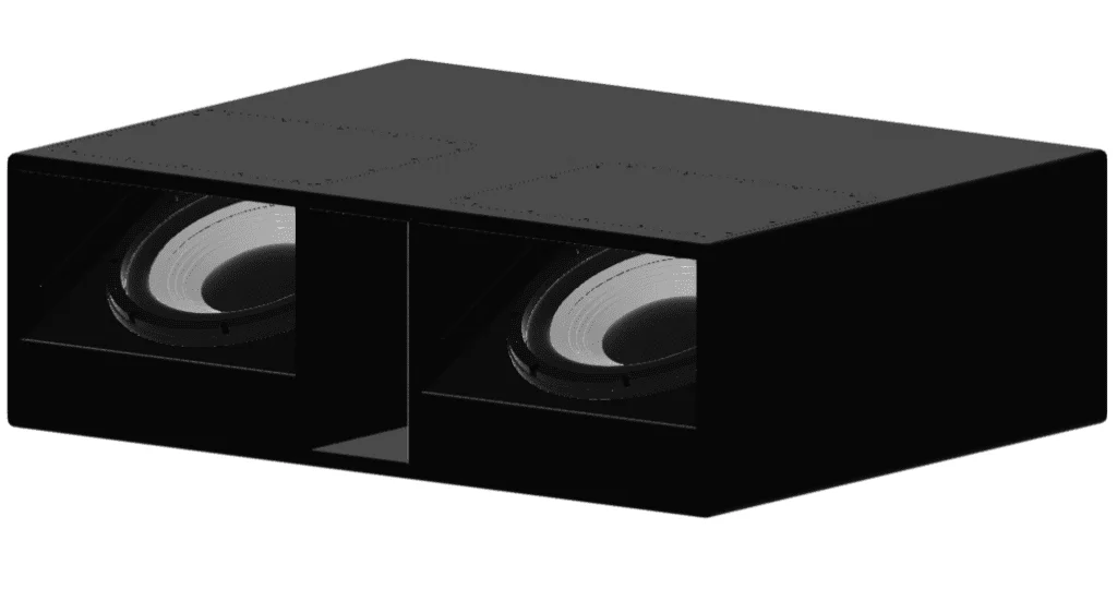 A black box with two speakers on top of it.