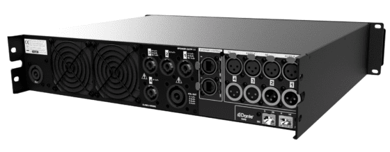 A black and silver audio mixer with many different inputs.