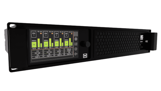 A black and green panel is shown on the front of a rack.